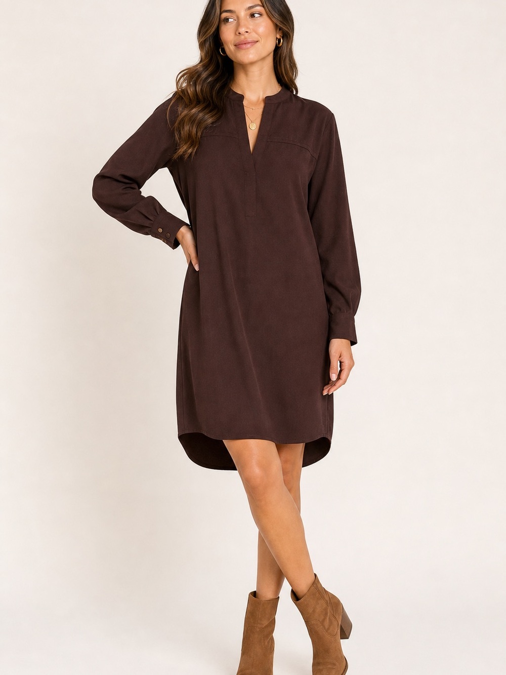 Madewell Chocolate Brown Long-Sleeve Shift Dress
